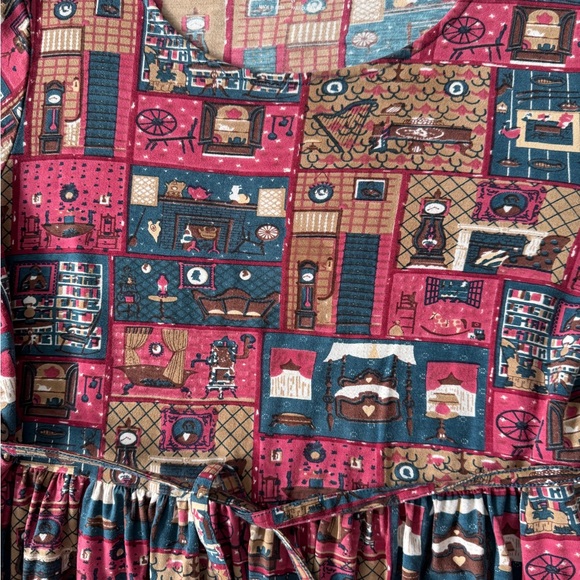 April Cornell Burgundy Patchwork Print Long Sleeve Maxi Dress - Picture 11 of 17